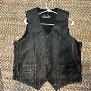 Leather King Men’s Open Neck Biker Vest Black